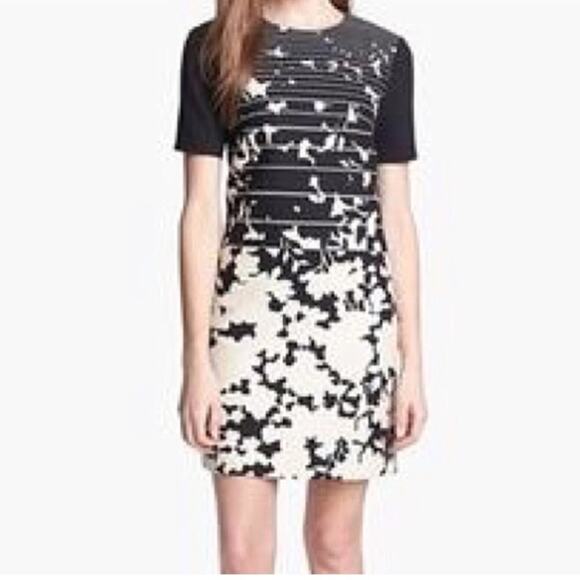 Anthropologie 4.Collective Black & Cream Mini Dress Stripe & Floral Print - Picture 1 of 9